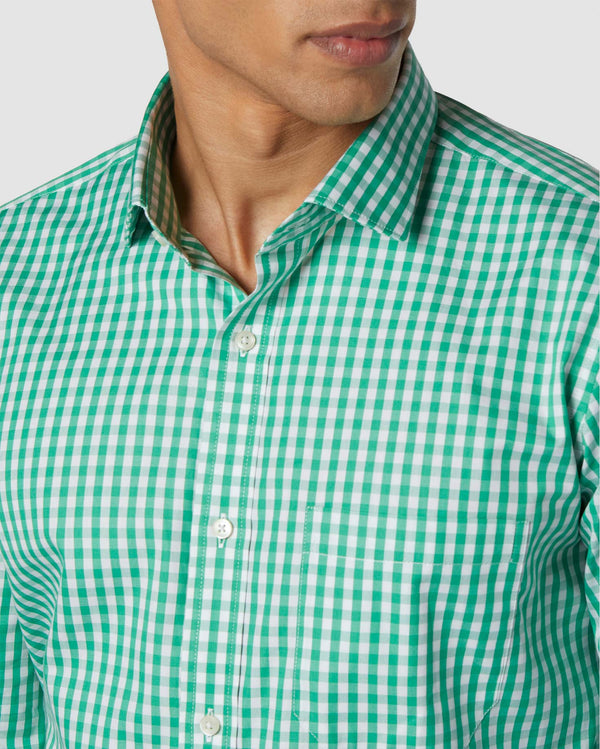 Wrinkle Resistant Green Gingham Checks Shirt