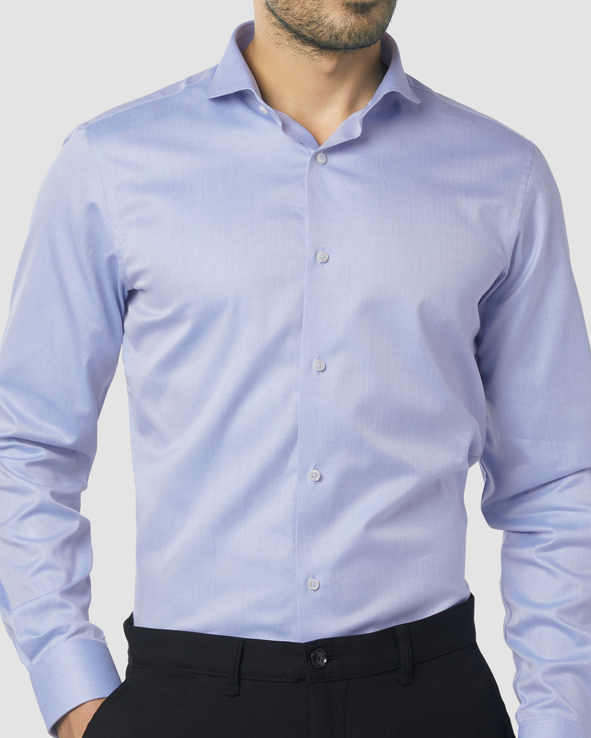 Wrinkle Resistant Premium Medium Blue Herringbone Shirt