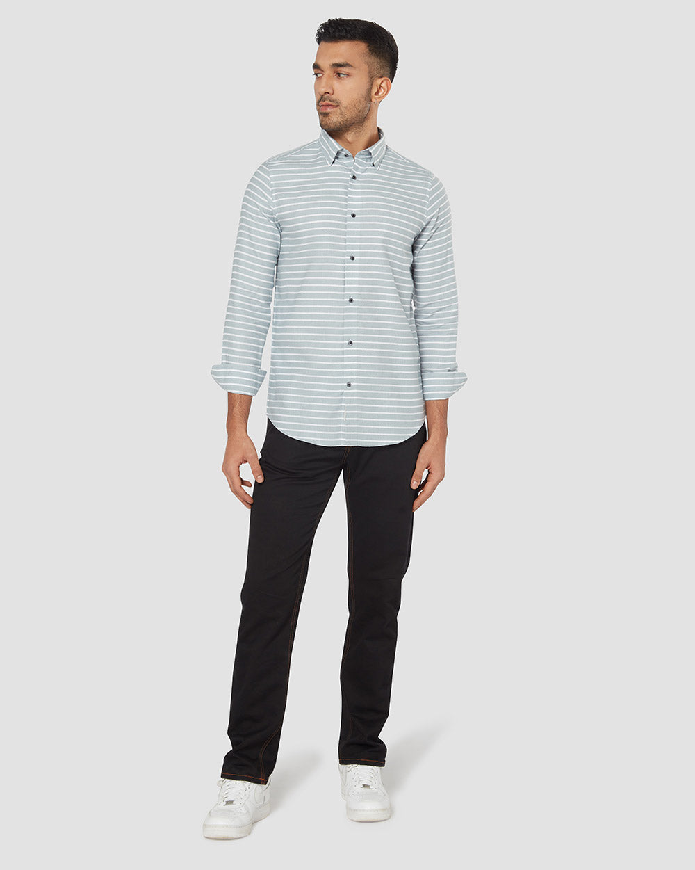 Mushroom Grey Brushed Striped Shirt