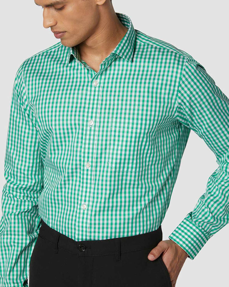 Wrinkle Resistant Green Gingham Checks Shirt