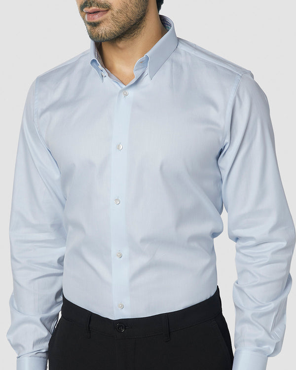 Wrinkle Resistant Marina Blue Herringbone Shirt